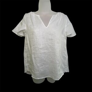 NWT Catherine Malandrino Women’s White 100% Linen Top Shirt Boho Vacation Sz XS